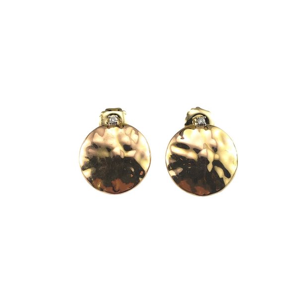 14 Karat Hammered Yellow Gold and Diamond Earrings #16370
